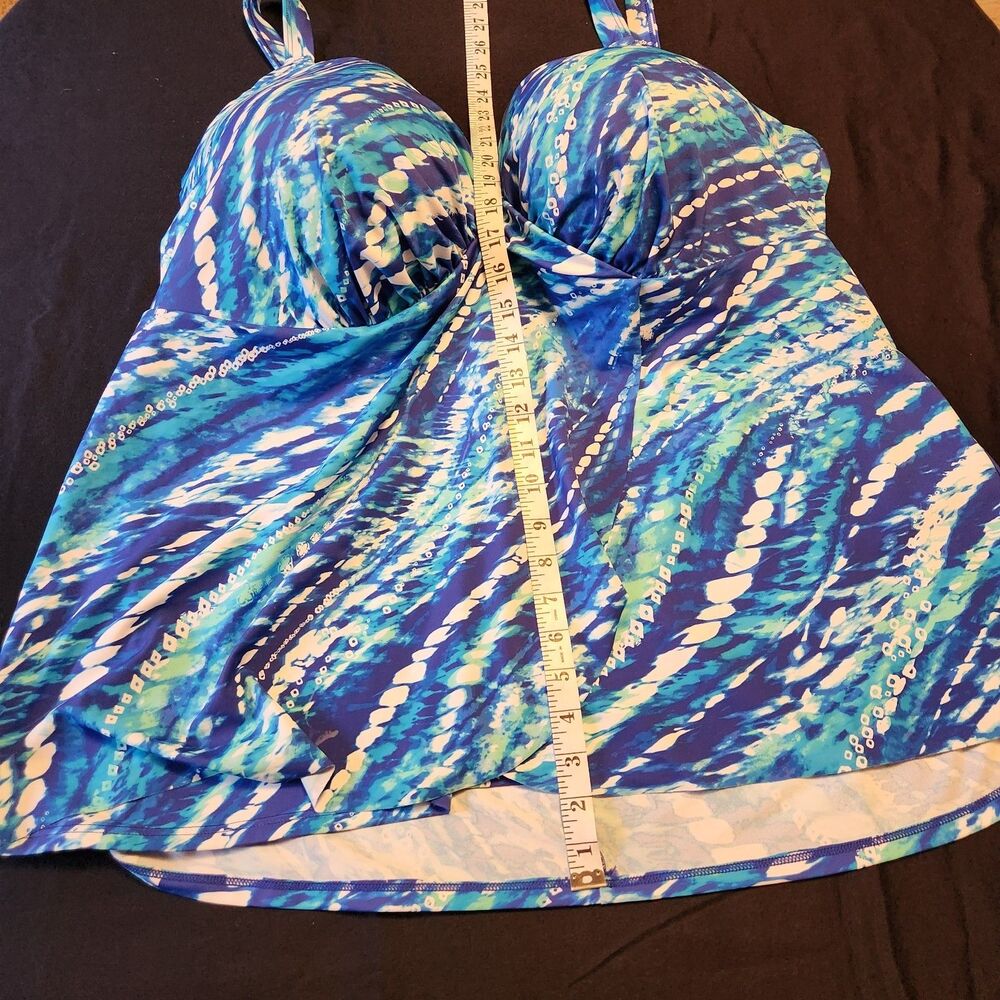 Swimsuits for All Tankini Top - Aqua/Blue Print -Attached Bra with Hooks - 46DDD